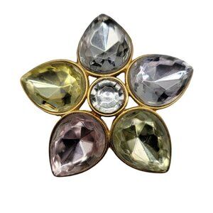 TAT Flower Brooch Pastel Fauceted Rhinestone Petals Vintage Signed